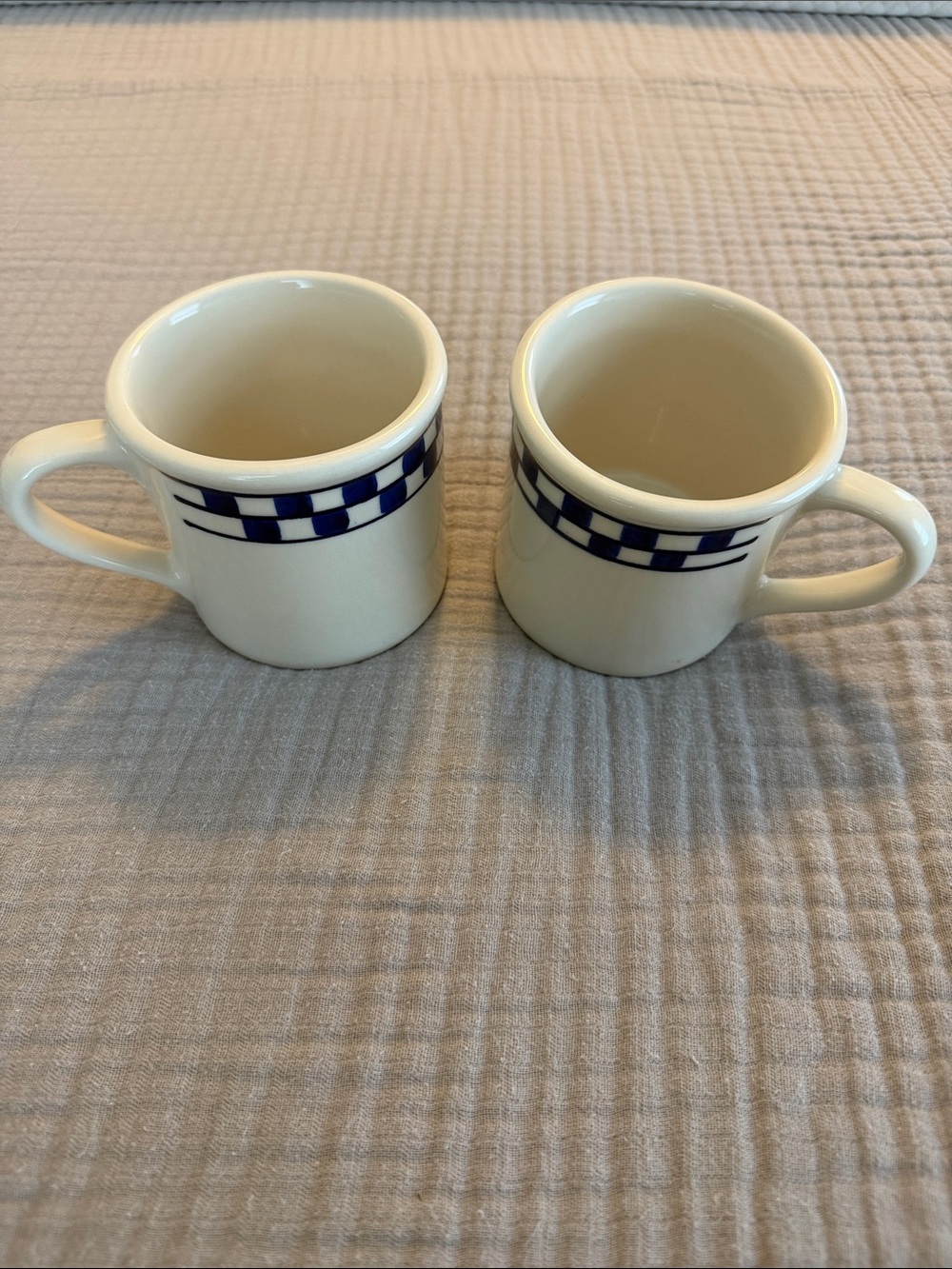 Hartstone USA Ceramic Mugs with Blue Check Band - Set of 2